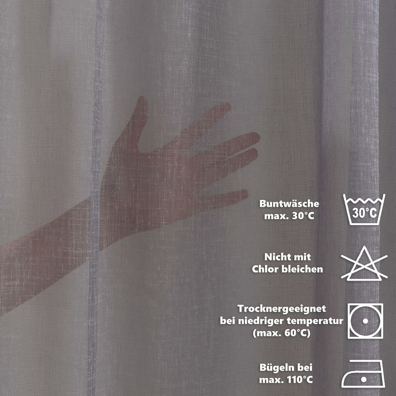 Extra Long & Extra Wide Faux Linen Sheer Curtain Single Panel, 140cm Width x 145cm Drop, Grey