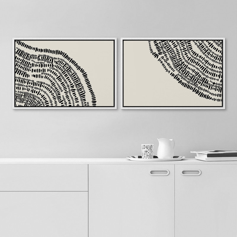 "Duotone, géométrique, bois, anneau, anneau, collage, abstrait, formes, illustrations", 2 pièces, Cadre blanc