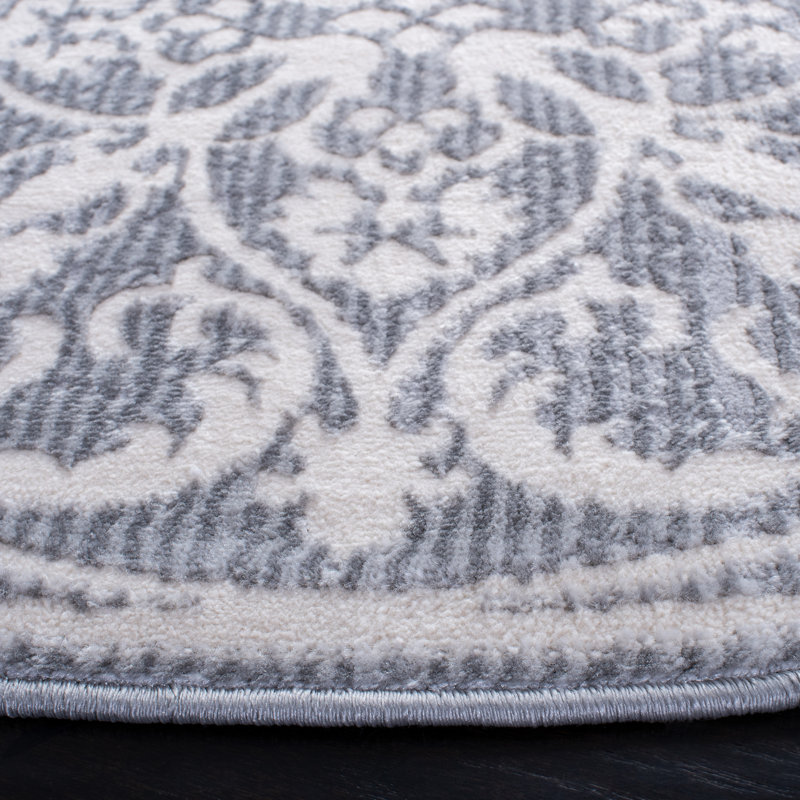 Adelaida Ikat Gray/Ivory Area Rug, Round 6'7"