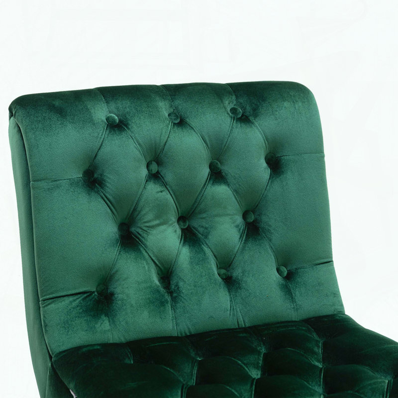 Fauteuil d'appoint sans accoudoirs en velours - vert - capitonné, Vert