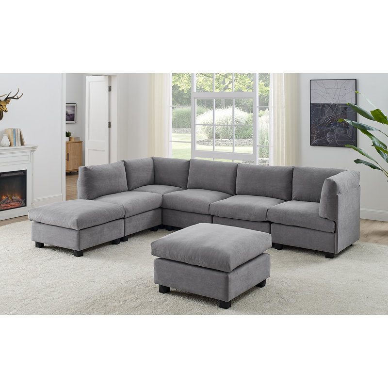 Canapé modulaire réversible de 124 po de large avec repose-pieds, Mélange de polyester gris