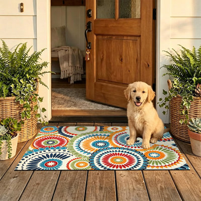  Tapis d'intérieur antidérapant pour l'extérieur, 24 po x 36 po, cercle floral Mandala