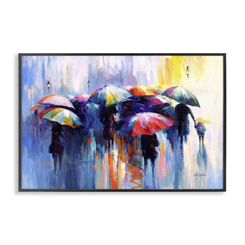 "Souvenirs sous la pluie", estampe numérique par Leon Devenice, Giclée encadrée noir minuit, H 12 po x l 18 po
