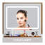 Bureau de coiffeuse 3 en 1 avec miroir ouvert, ensemble de coiffeuse en verre avec station de charge, 3 tiroirs et tabouret rembourré - Coiffeuse compacte pour l'organisation de la chambre à coucher