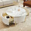 Round Coffee Table With 2 Large Drawers Storage Accent Table