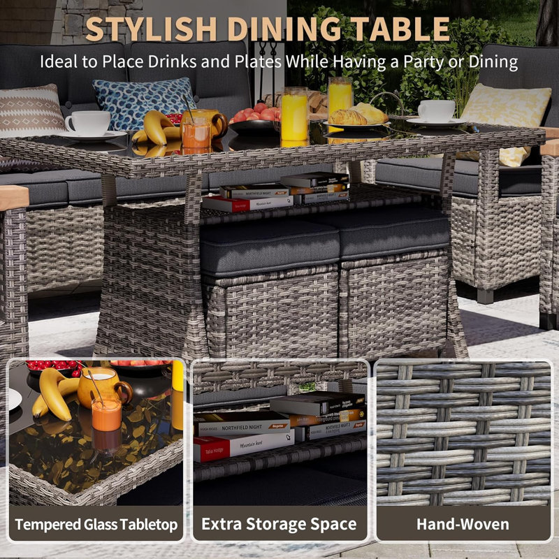 Patio Dining Table with Ottomans