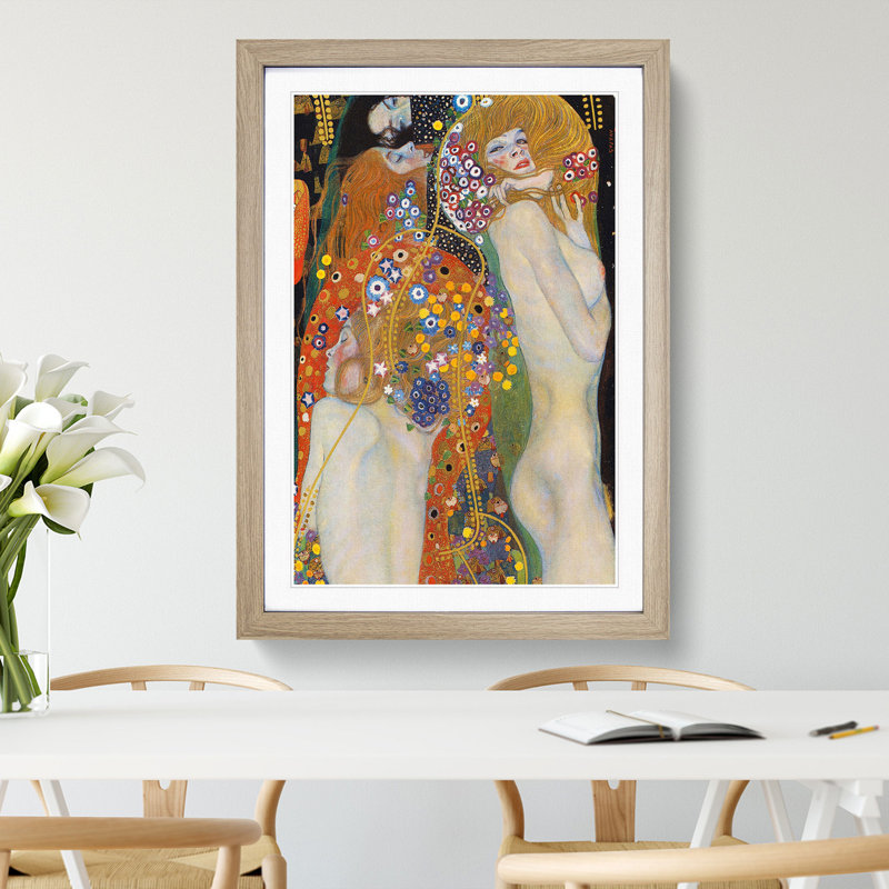 Water Serpents II by Gustav Klimt - Framed Print, 36cm H x 27cm W x 2cm D, Oak