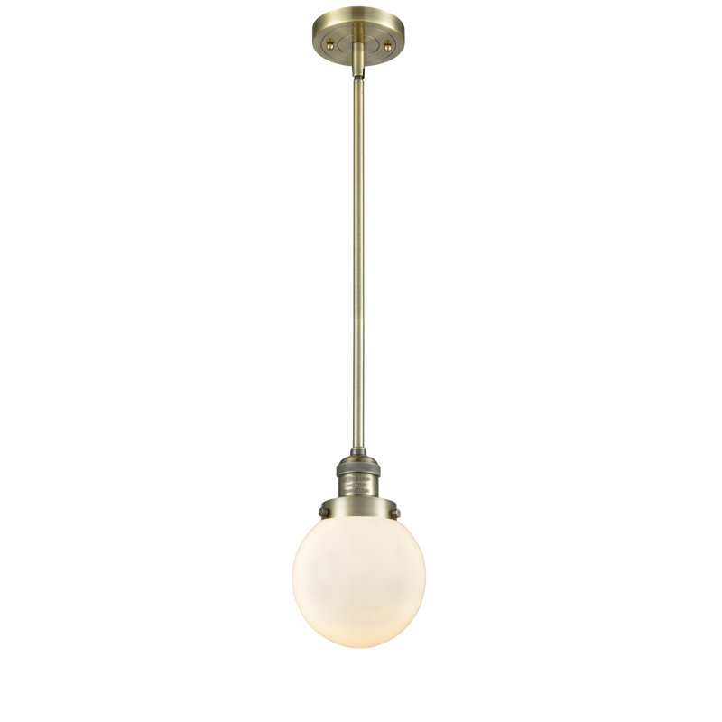 Luminaire suspendu sphère 1 lumière Zarmayr, Boîtier blanc mat, Ampoule non incluse, Laiton antique