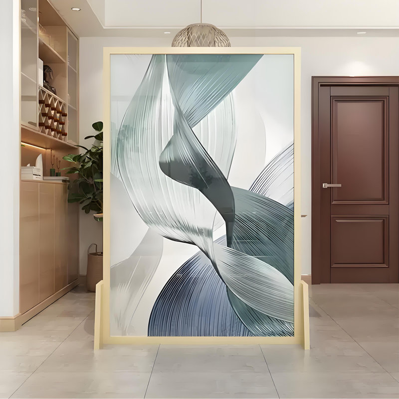 Paravent moderne en bois abstrait, H 70,87 po x l 39,37 po x P 1,57 po, Bleu / blanc / vert / beige