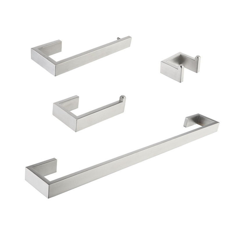 Ensemble de quincaillerie de salle de bain en acier inoxydable 4 pièces - Finition or brossé, conception moderne avec trous de fixation dissimulés