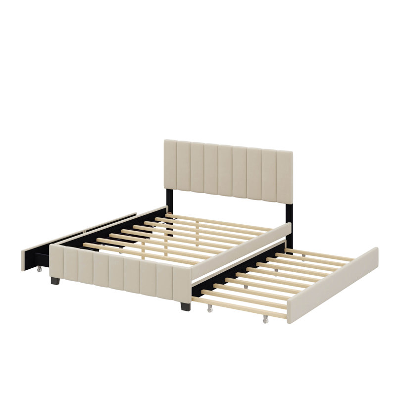 Lit plateforme tapissier Keyon, Beige