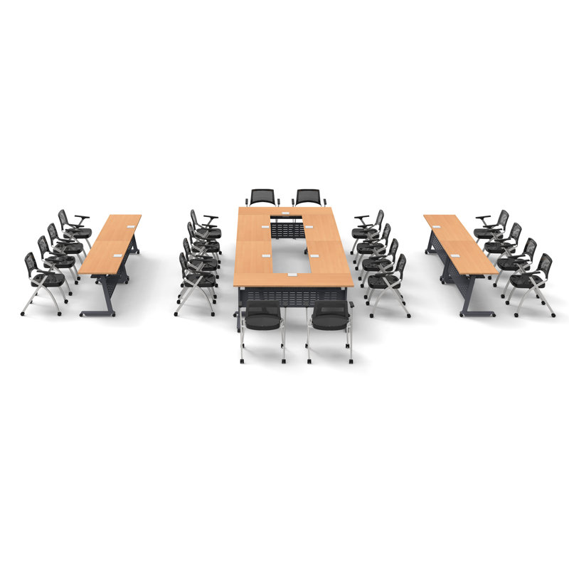 Tables Training Meeting Seminar Classroom 10Pc Beech Folding Industrial Caster Z-Base. Tables Connect.  Modesty Panel, Shelf, Power+Usb Outlet. Fold+Nest For Storage (Seating Not Included).