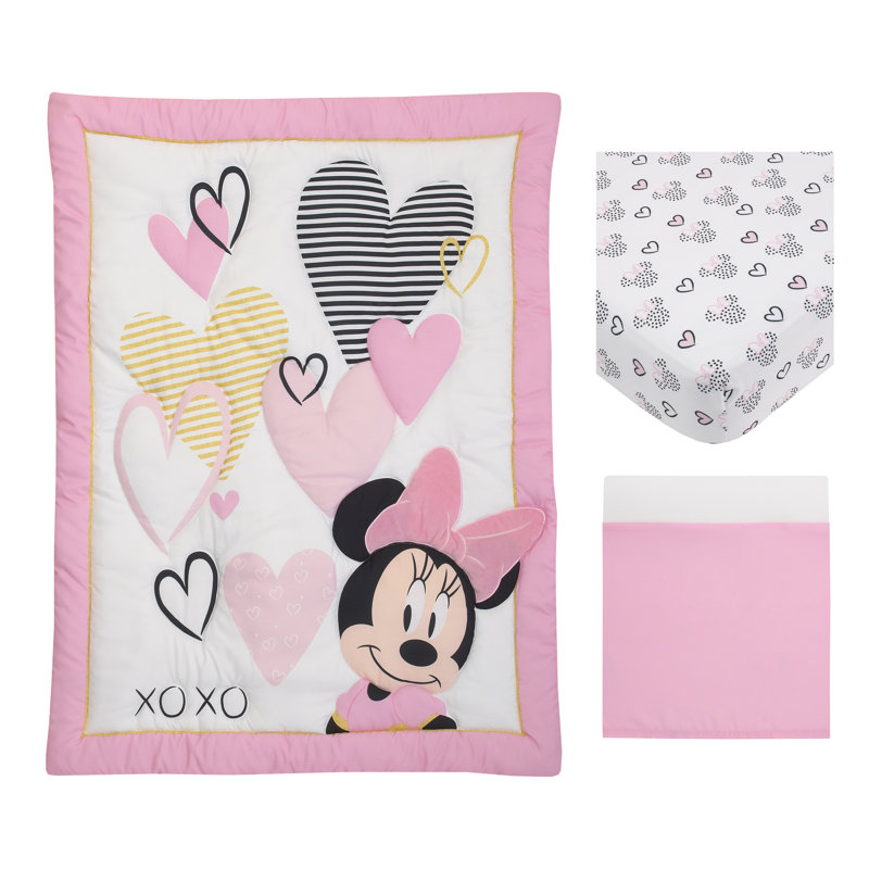 Ensemble de literie pour lit de bébé 3 pièces Minnie Mouse Hearts