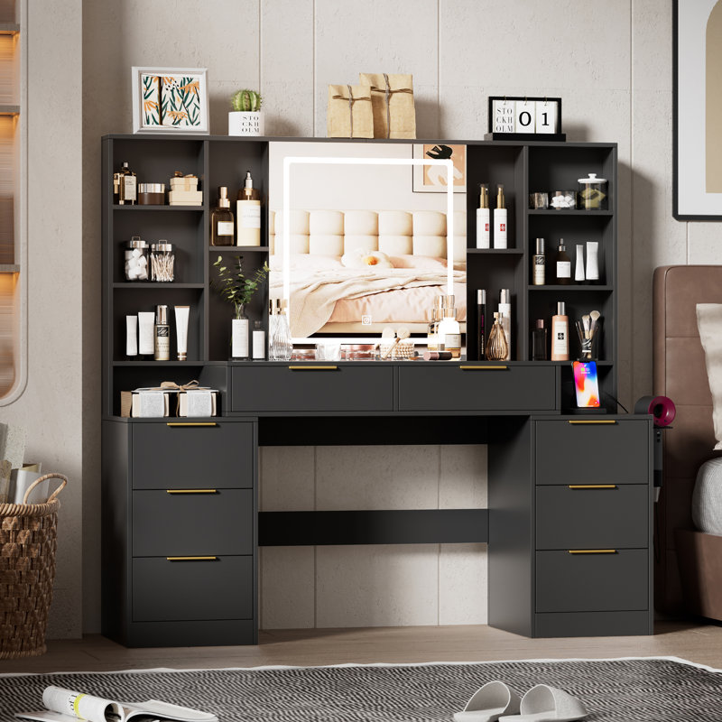 dresser vanity Contemporary 6 Drawer Vanity Dresser with Square Mirror