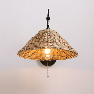 1 - Light Boho Handwoven Wall Sconce With Pull Chain