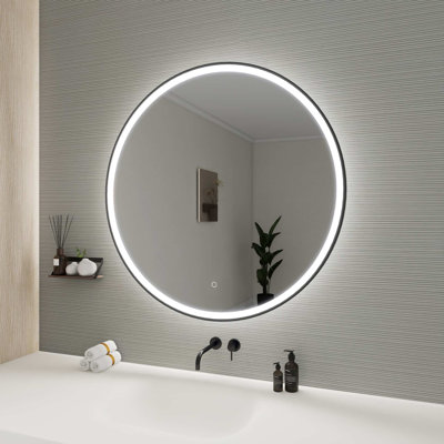 39 Round LED Front and Backlit Wall Mirror in Black