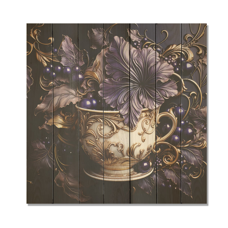 Baroque Floral Beauty Pottery I - Nature morte abstraite sur bois, H 36 po x l 36 po