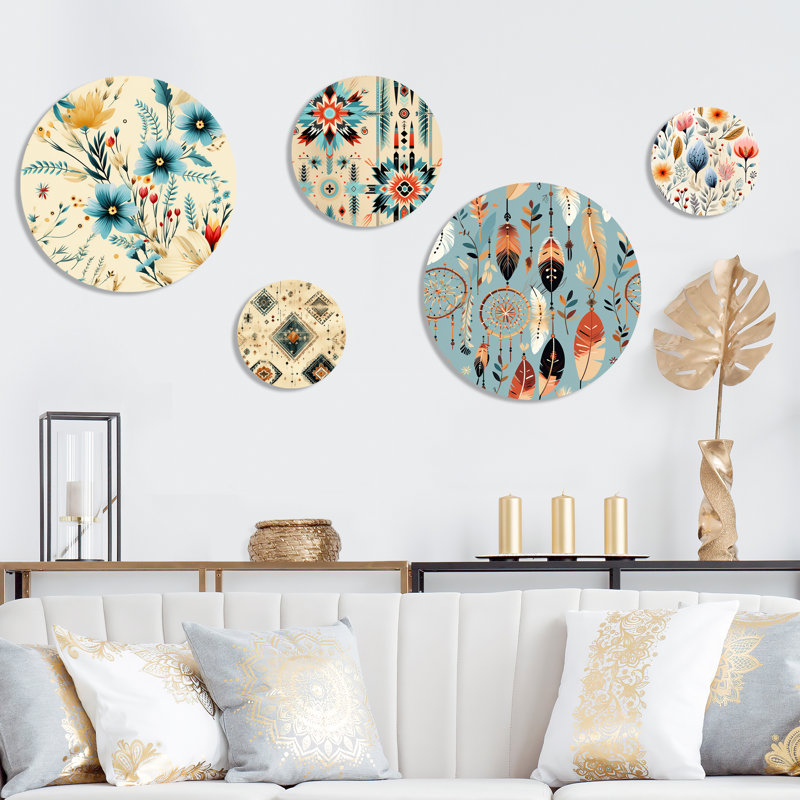Eilish - ensemble d'art mural rond floral bohémien de 5