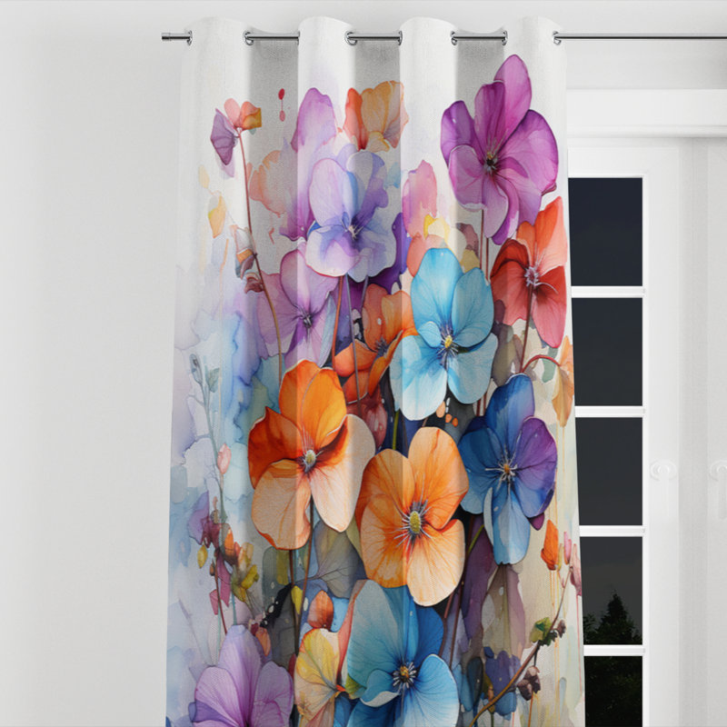 Serana Joyful Floral Abstraction I - Rideau occultant avec œillets - 1 panneau, l 52" x L 95", Œillets argentés