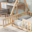 Lit simple en forme de tente avec garde-corps, lattes, porte, naturel
