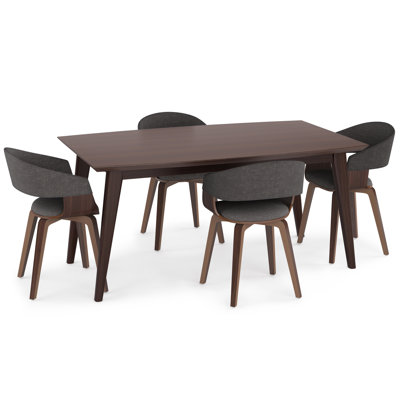 Ensemble de salle à manger 5 pièces Lowell / Draper Mid-Century avec table en bois massif et 4 chaises rembourrées