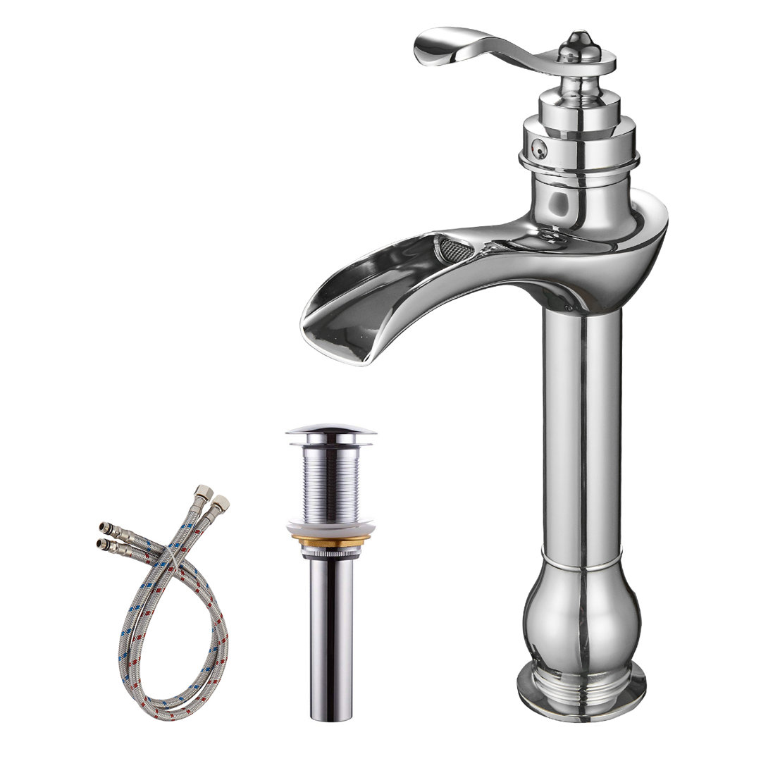 Waterfall Single Hole Single-Handle Vessel Bathroom Faucet Bathroom Faucet with Drain Assembly DFI