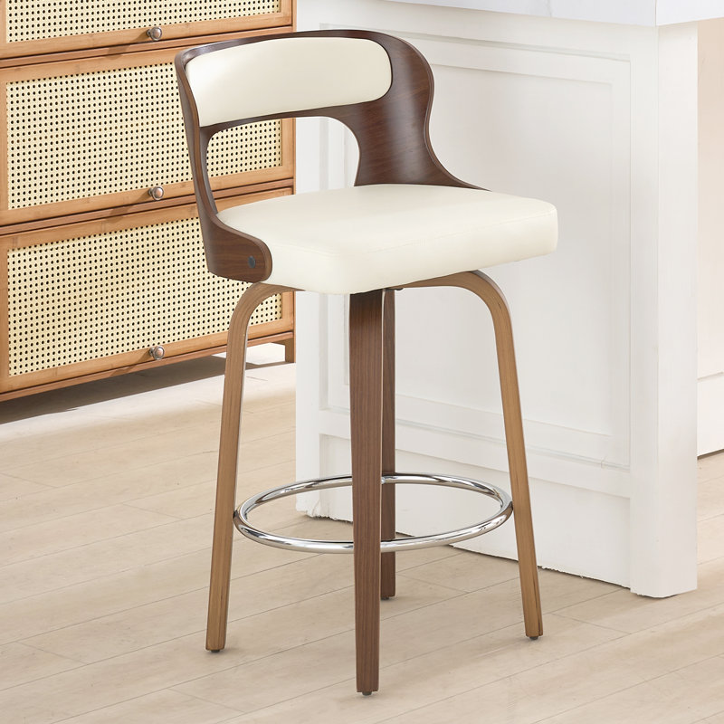 Swivel Faux Leather Counter Height Bar Stools, White, 1