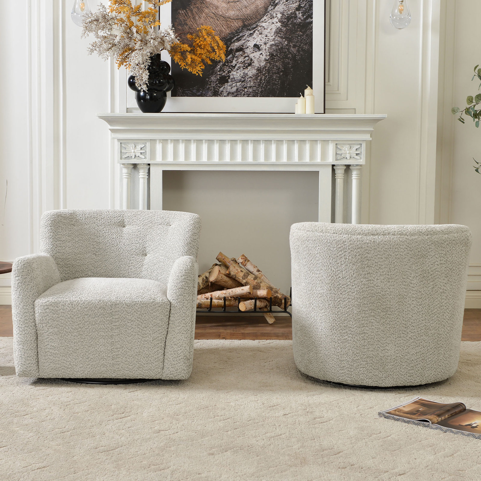 Fae Chenille Swivel Accent Chair, Moss Gray Textured Chenille