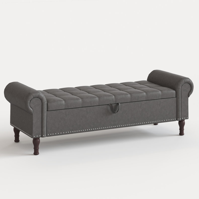 Banc de rangement en similicuir de 60 po et 67 po avec siège capitonné et accoudoirs roulés - parfait pour les chambres à coucher et les espaces polyvalents