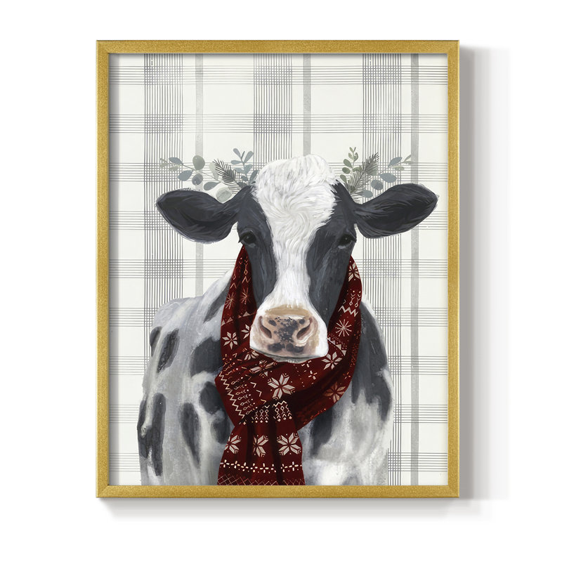 Yuletide Cow I, reproduction encadrée - bois massif, H 30 po x l 24 po, Doré