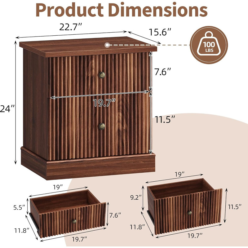 57.7 cm W Chest of Drawers, Dark walnut brown