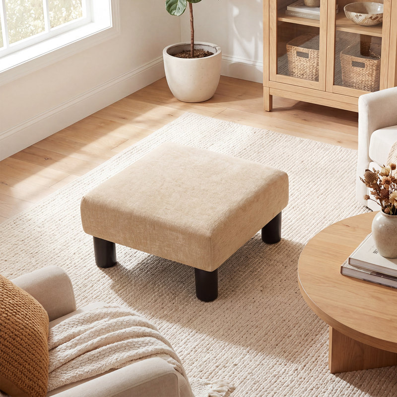 Repose-pieds carré rembourré de 15,7 po de largeur, Milk Yellow Fabric