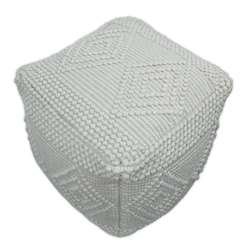 Pouf en laine blanc tricoté à la main