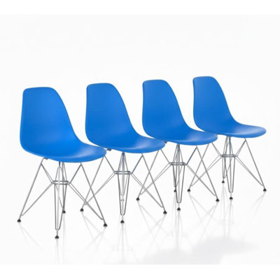  Yann Mid-Century Modern Side Chair Set of 4 – Chrome Wire Base Accent Dining Chairs.