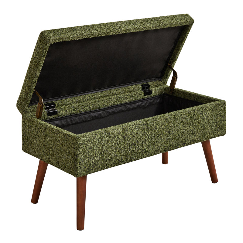 Banc de rangement à couvercle rabattable Beyers, Chenille vert foncé, Brun