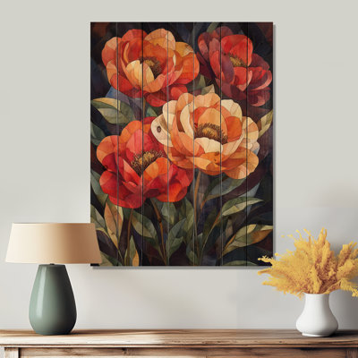 Pivoines en sculpture abstraite - art mural bois de pivoines - sur bois de pin naturel