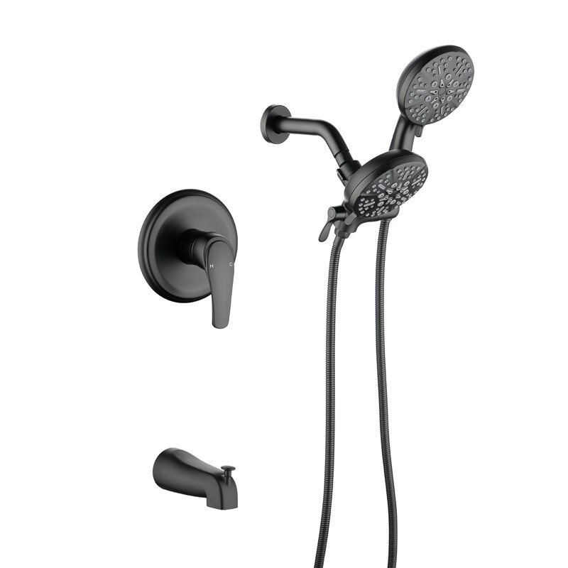Ensemble de douche mural à double pommeau Topcraft avec robinet de baignoire, Noir mat