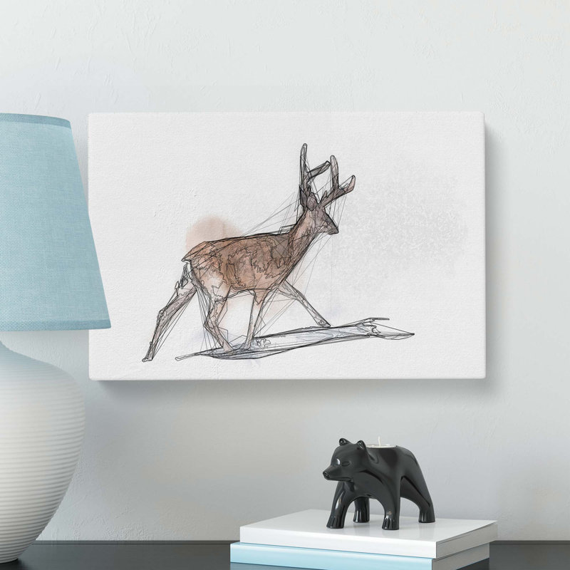Sketch Of A Stag In Abstract - Wrapped Canvas Print, 40cm H x 60cm W x 3cm D