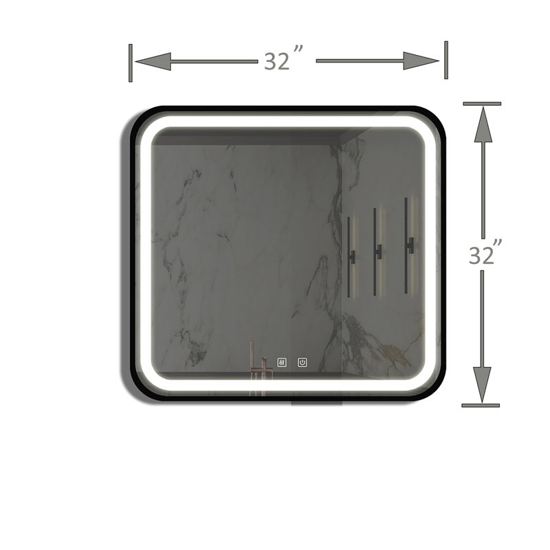 32*32Inch Bathroom Led Classy Vanity Mirror With Focused Backplane,Aluminum Alloy Frame,High Lumen,Dimmable Touch,Wall Switch Control, Anti-Fog ,CRI 95 Adjustable 3000K-4500K-6000K ,IP54 Waterpr