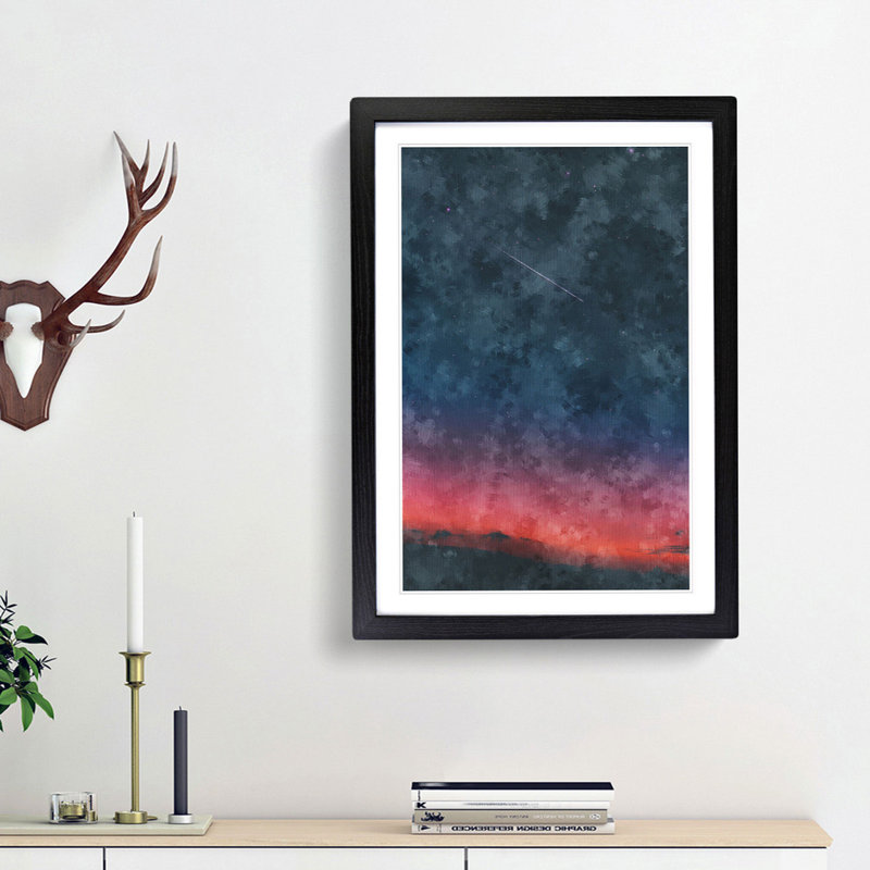 Shooting Star Over Mexico Painting - Framed Print, 63cm H x 45cm W x 2cm D, Black Framed