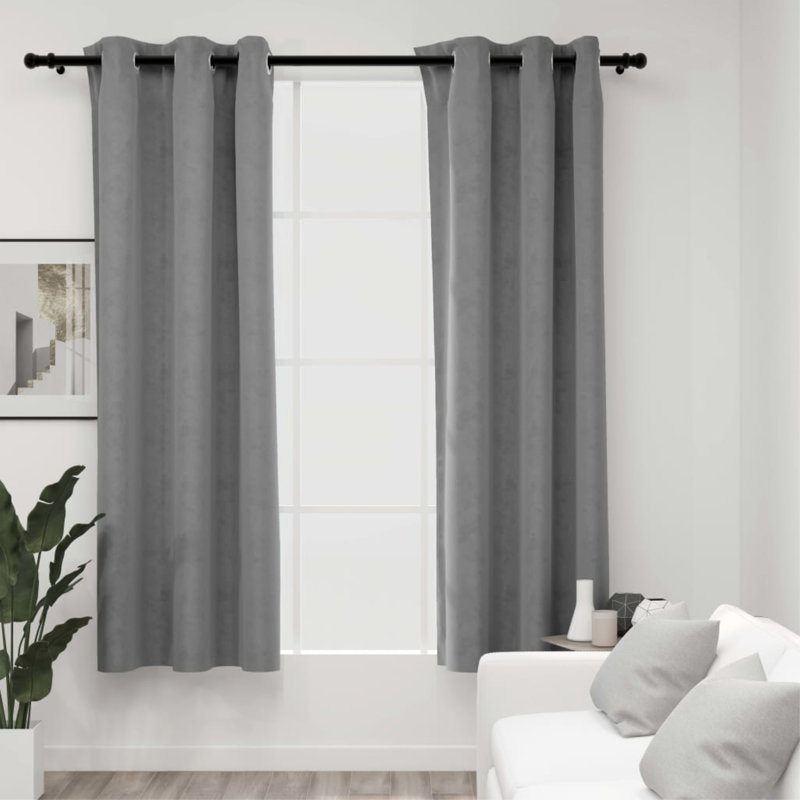 Bertello Velvet Blackout Curtains with Rings, Gray, 37" W x 63" L