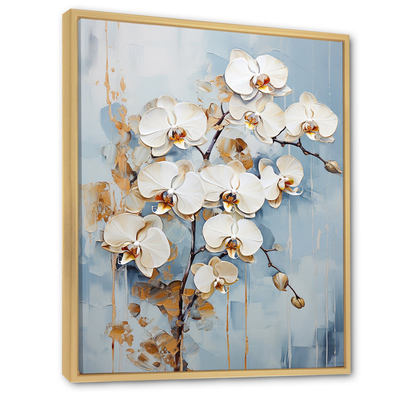 Orchidées beiges et dorées Simplicity II, H 44 po x l 34 po x P 1,5 po, Cadre naturel flottant