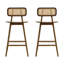 Ensemble de deux tabourets de bar en bois massif d'intérieur Bari avec sièges ergonomiques et dossiers ornés de rotin pour un usage domestique polyvalent-951099321
