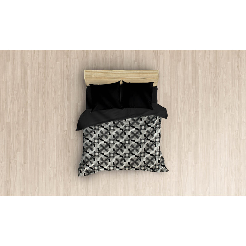 Ensemble de housse de couette 100% coton Braffe gris / blanc / noir, Housse de couette double + 2 taies d'oreiller 31 p