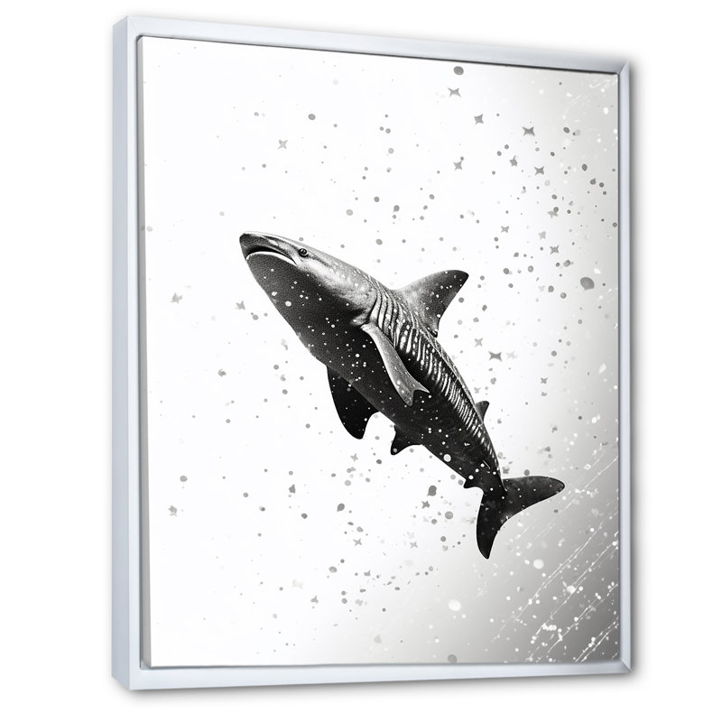 " Monochrome Gray Shark Dance II ", 32" H x 24" W x 1" D, White Floater Framed