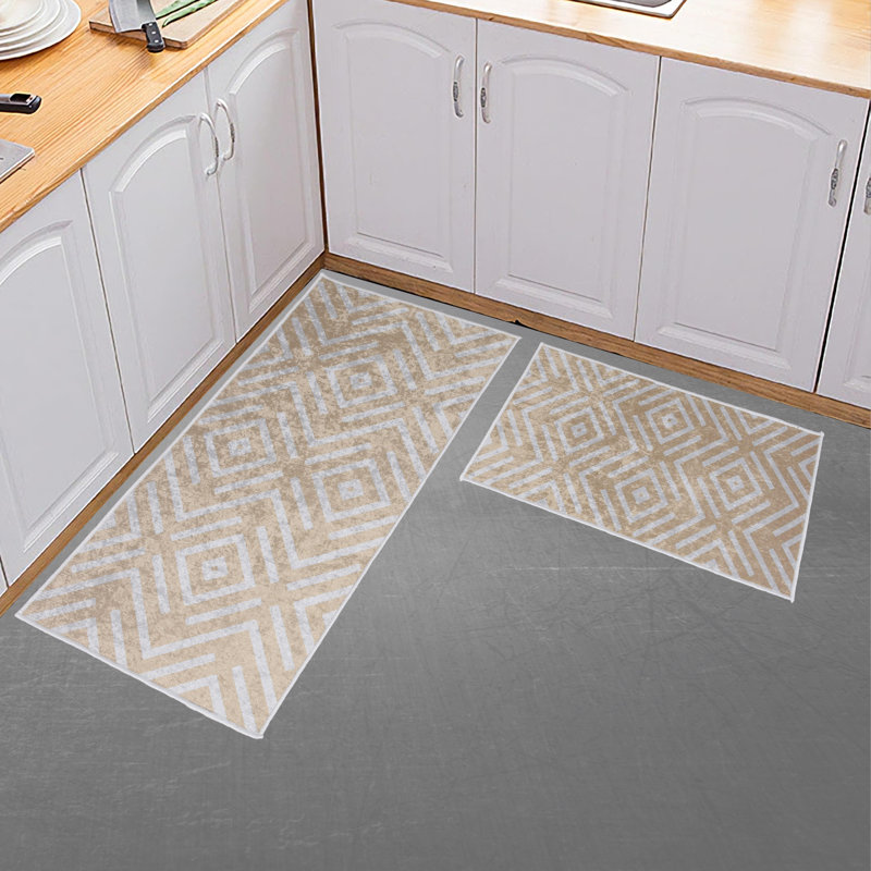 Jago Geometric Non-Skid Kitchen Mat, Tolleranza-Beige