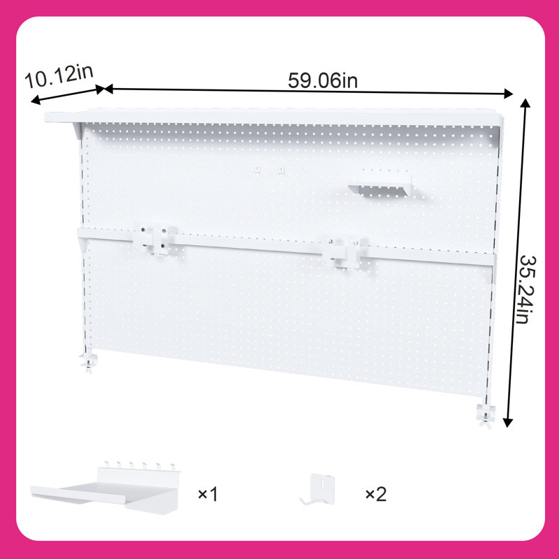 Organisateur de bureau perforé en métal Roomfitter, support pour écran double avec panneau d'intimité, support de rangement pour bureau de jeu, blanc