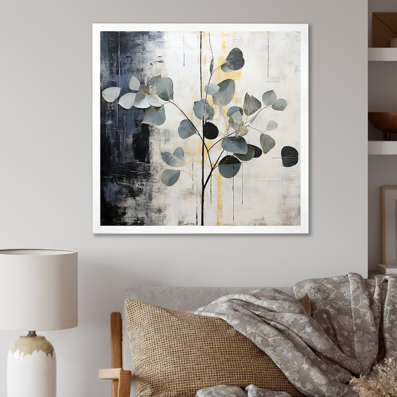 Feuilles de lierre de fer monochromes, H 36 po x l 36 po x P 1,5 po, Cadre simple blanc