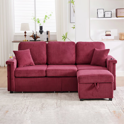 Canapé de style moderne pour l'intérieur, canapé modulaire en forme de L UNI avec rangement escamotable, repose-pieds, oreillers, charge USB, porte-gobelet et conception convertible pour le salon et l’appartement