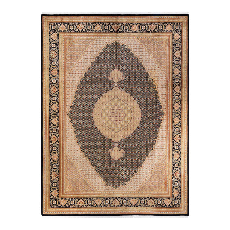 Tapis unique en laine noué à la main 9 pi 1 po x 12 pi 5 po New Age de Hayner en brun / noir / ivoire